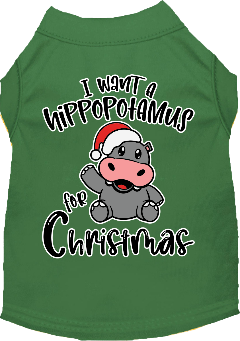 Hippo for Christmas Screen Print Dog Shirt Green Size XS